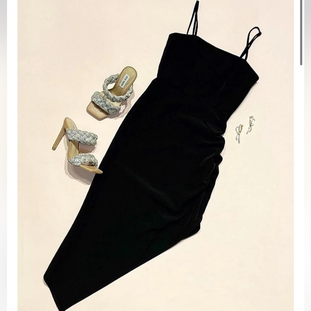 Harling Crepe Square neck sleeveless asymmetrical midi dress